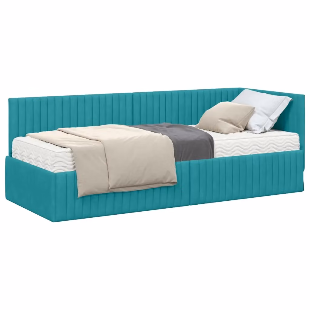 vidaXL Struttura Letto Angolare con 2 Materassi in Velluto Turchese – 2