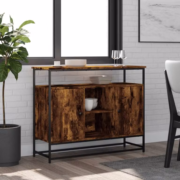 Credenza vidaXL in Rovere Fumo e Legno Multistrato, L: 100 cm, P: 35 cm, H: 80 cm