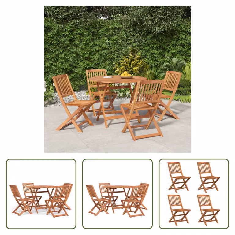 The Living Store Set da pranzo da giardino 5 pz. Set da pranzo da giardino in legno massiccio di acacia