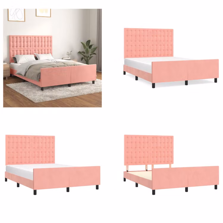 vidaXL Letto con testiera rosa 140x190 cm in velluto - Letto con testiera - Letti con testiera - Letto con testiera - Letto con testiera