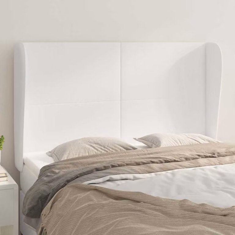 Testiera ad orecchio vidaXL in similpelle bianca con struttura in legno, L: 147 cm, P: 23 cm, H: 118/128 cm