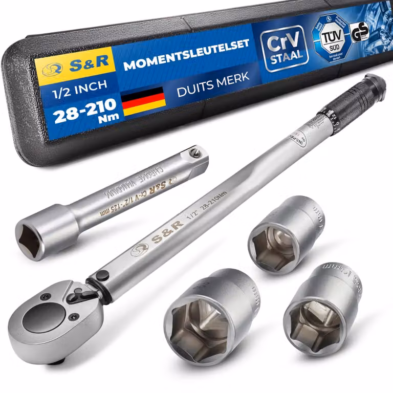 Chiave dinamometrica - Attacco da 1/2 pollice - 475 mm - 28-210 Nm - Set con bussole 17, 19, 21 mm