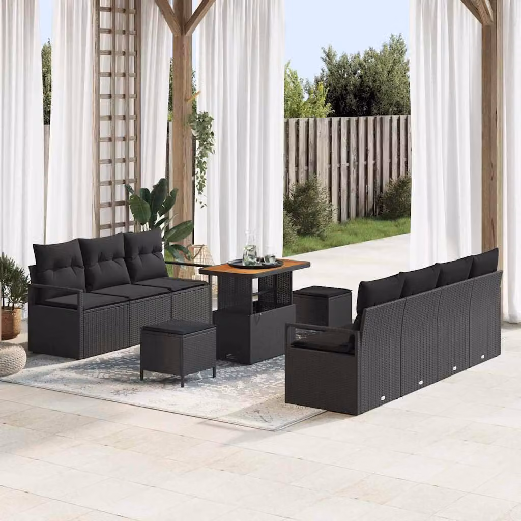 Maison Exclusive - Set da giardino composto da 10 pezzi, divano in rattan sintetico nero