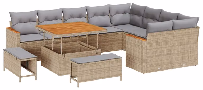 Set Divano da Giardino 12 pcs Beige polyrattan