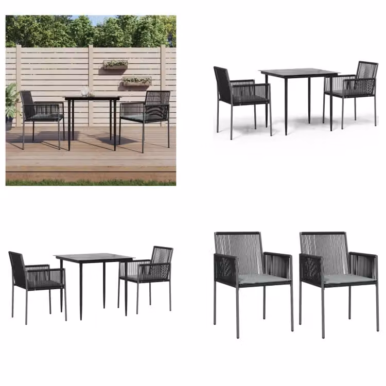 vidaXL Set da pranzo da giardino 3 pezzi con cuscini in polirattan nero e acciaio - Set da pranzo da giardino - Set da pranzo da giardino - Set da pranzo da esterno