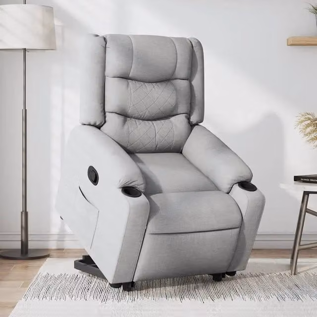 Poltrona Alzapersona Reclinabile vidaXL Grigio con Assistenza Elettrica e Braccioli in Tessuto – 1