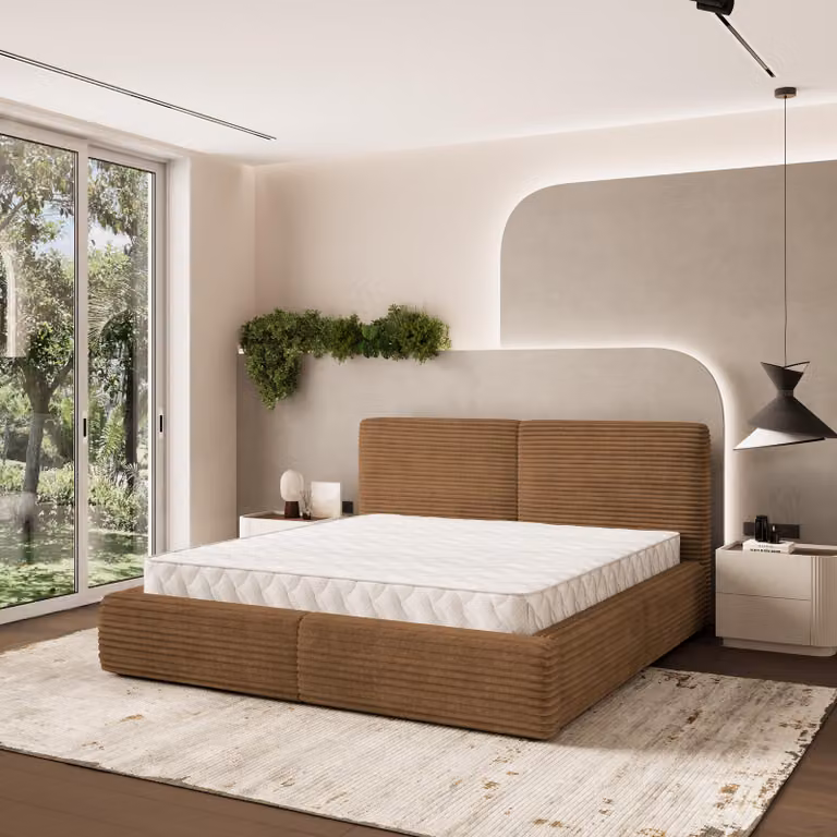 Letto imbottito Masseno FELURO T 120x200 cm, letto imbottito con cassetti - Arancione, TILIA 56