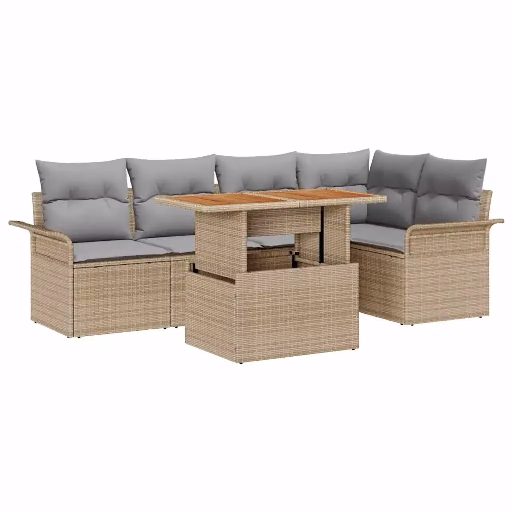 Set Divano da Giardino vidaXL 6 pz in Polyrattan con Cuscini Beige e Grigio – 2