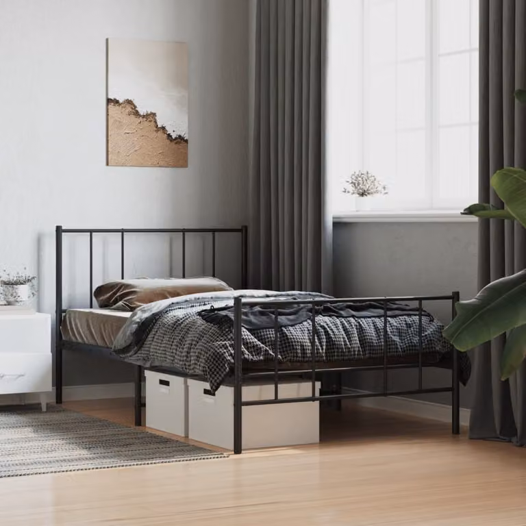 vidaXL Giroletto in metallo nero con testiera e pediera L/P/H: 207 x 100 x 90 cm