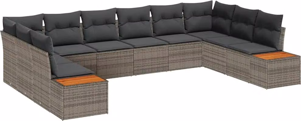 Set Divano da Giardino con cuscino 10 pcs Grigio Poly Rattan