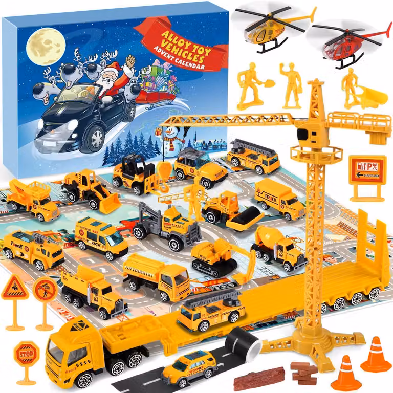 iZoeL Calendario dell'Avvento 2024 Auto Cantiere Bambini Ragazzi 24 Veicoli in Lega