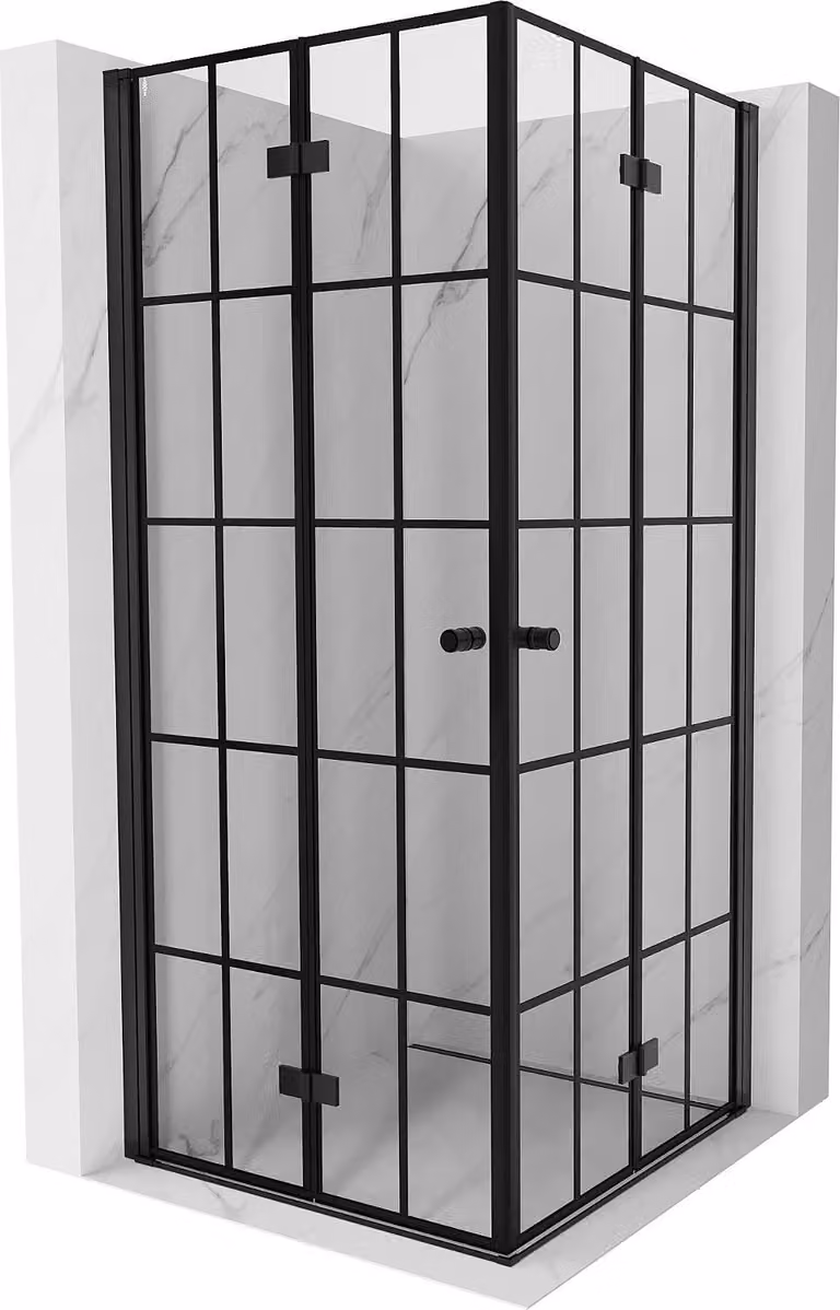Mexen Mist-F Duo cabina doccia pieghevole 80 x 80 cm, griglia nera, nero - 8A6-080L-080P-70-77