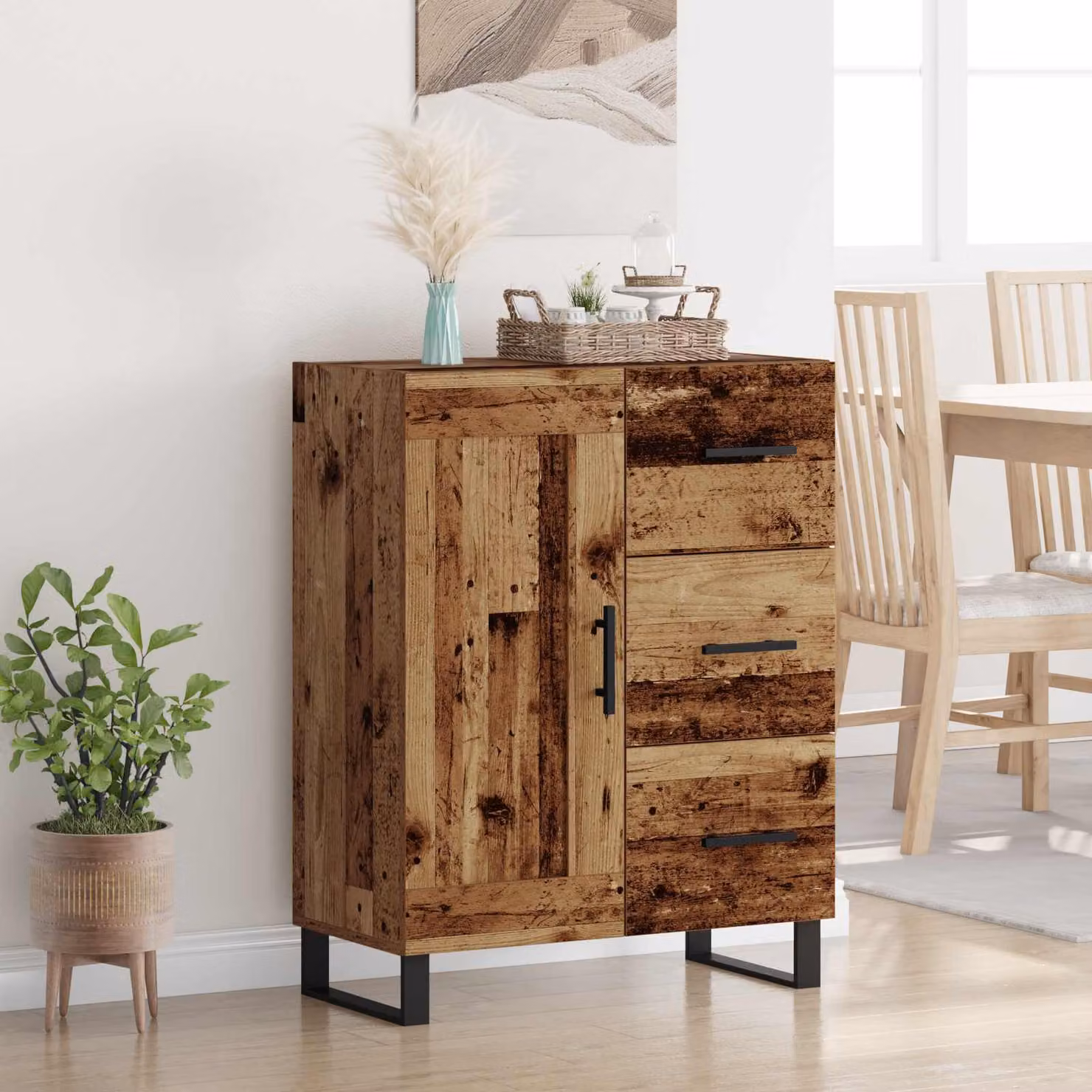 Credenza con cassetto vidaXL in legno vecchio marrone L: 69,5 cm, P: 34 cm, H: 90 cm
