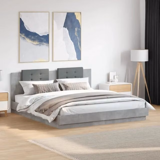 Giroletto con Testiera e LED Grigio Cemento 180x200 cm 3209992