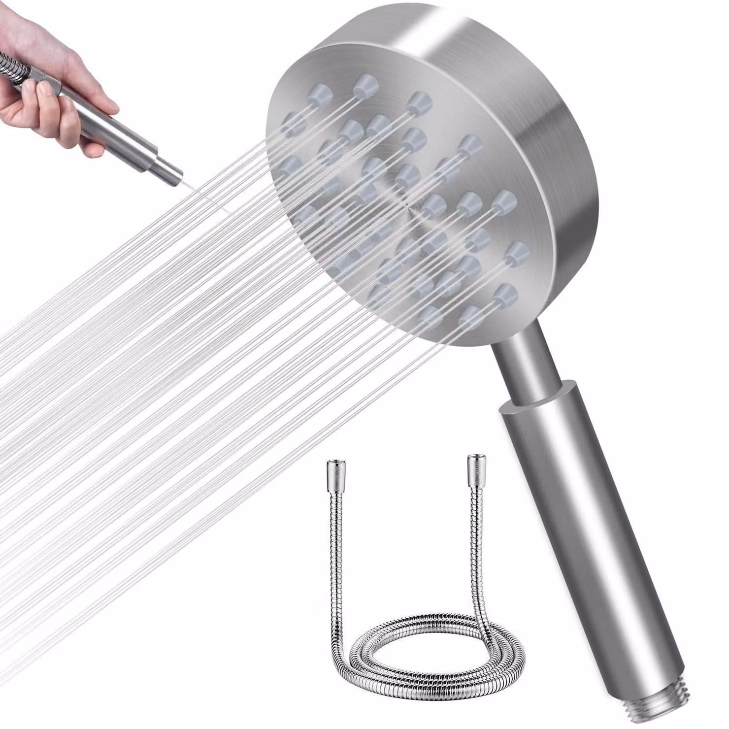 Doccia con flessibile, acciaio inossidabile, alta pressione, finitura spazzolata, resistente alla ruggine, flessibile da 1,5 metri, filtro per l'acqua