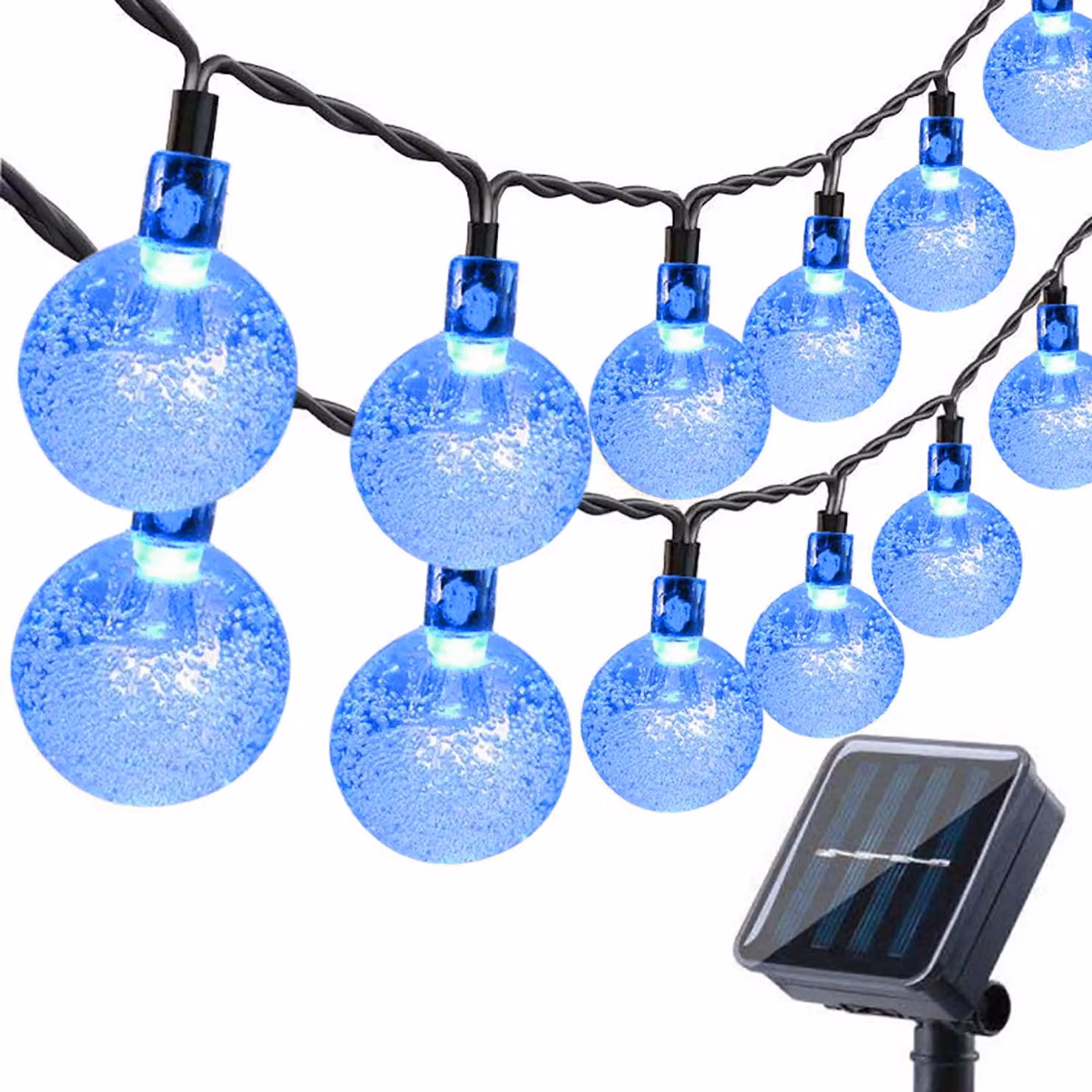 Catena luminosa solare con 60 LED, 11 metri, impermeabile, 8 modalità, colore blu