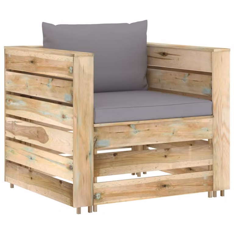 Set Salotto da Giardino 2 pz con Cuscini Legno Impregnato Verde