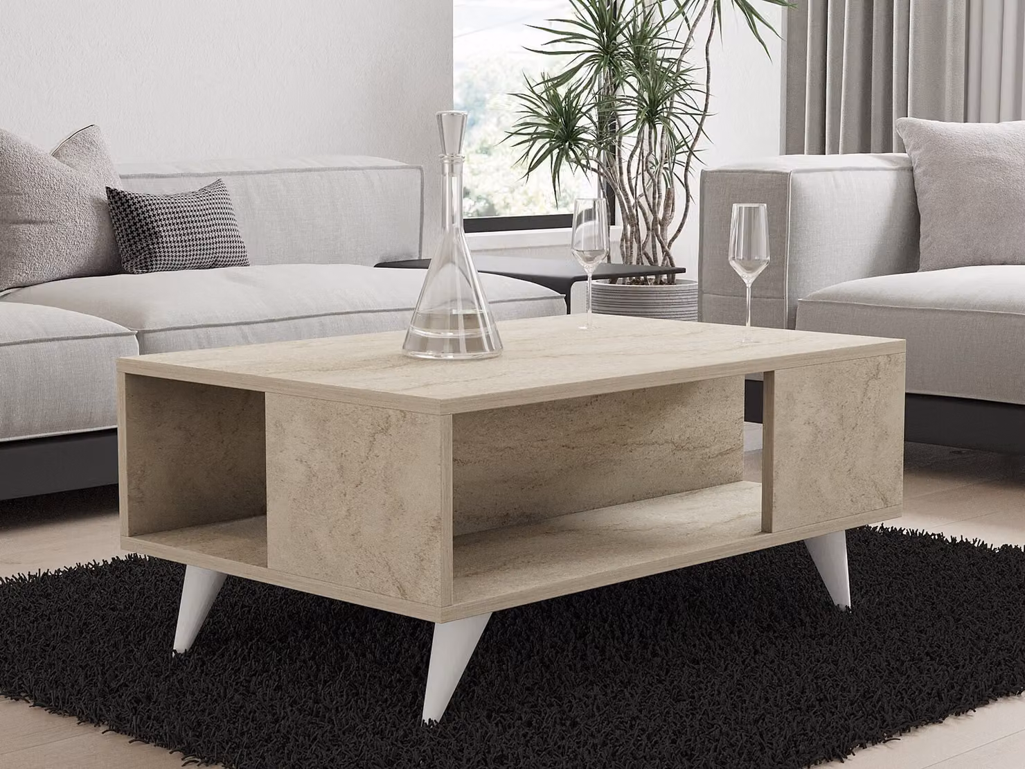 Skye Decor, Yuka - Travertine, tavolini da salotto, travertino, 90 x 39,5 x 60 cm