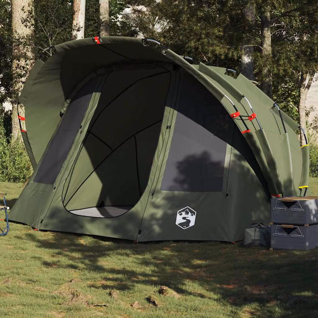 vidaXL Tenda da Pesca per 5 Persone Verde Oliva Impermeabile in Poliestere e Fibra di Vetro