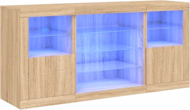 Credenza | Madia | Buffet da pranzo | Armadio da pranzo con Luci LED Rovere Sonoma 142,5x37x67 cm