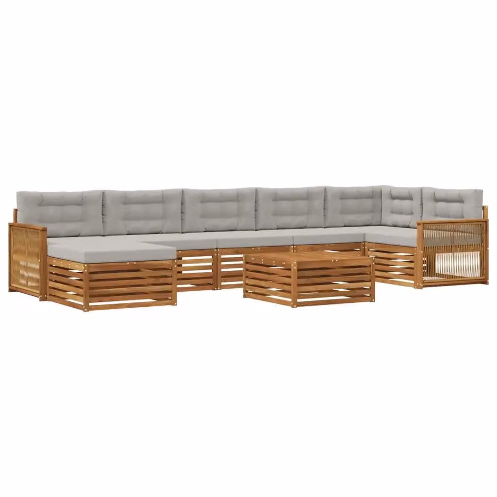 Set di divani da esterno a L vidaXL in legno di acacia con cuscini, colore marrone e grigio chiaro – 2