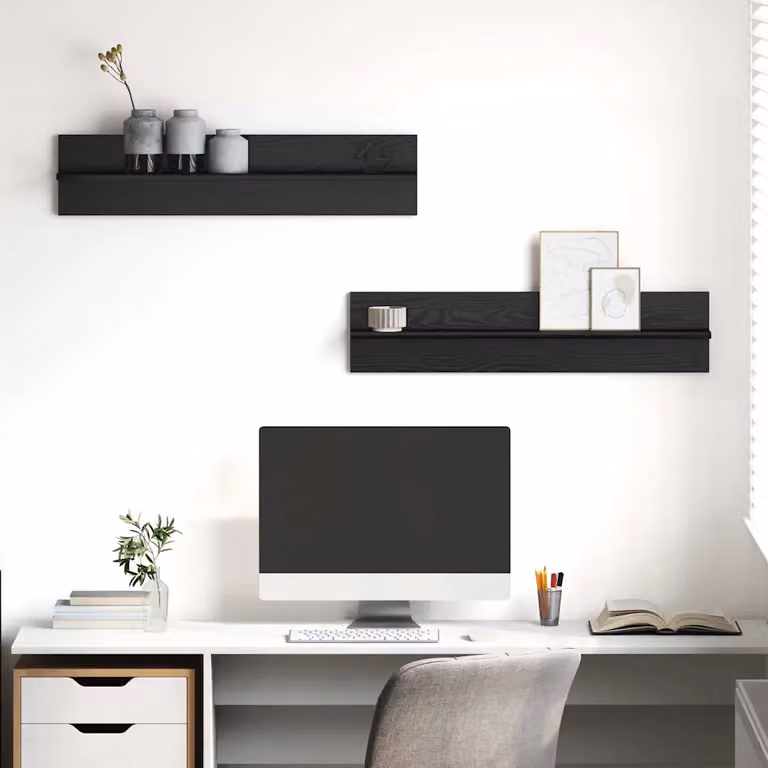Set di 2 scaffali da parete vidaXL in stile minimalista, colore nero e rovere, L 80 x P 11,5 x H 18 cm