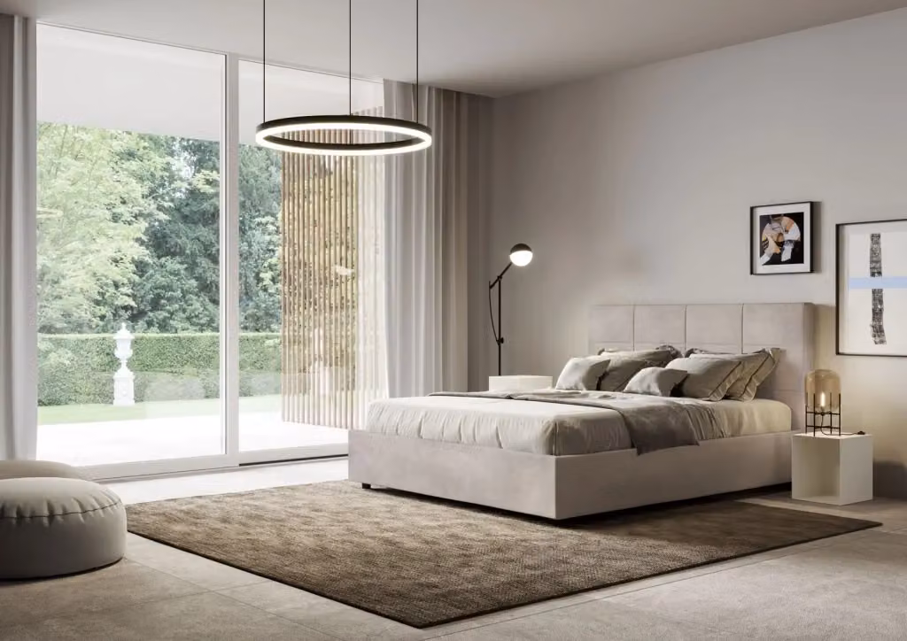 Letto contenitore queen size BS COM imbottito in microfibra colore sabbia L 150 x P 200 cm – 2