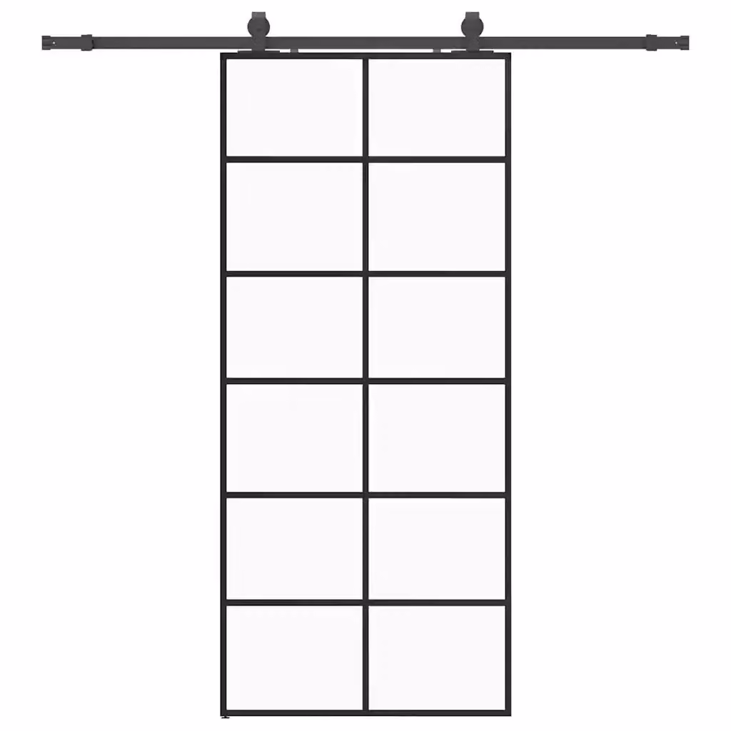Porta Scorrevole Moderna vidaXL in Vetro Trasparente con Telaio in Alluminio Nero L: 90 cm, H: 205 cm – 2