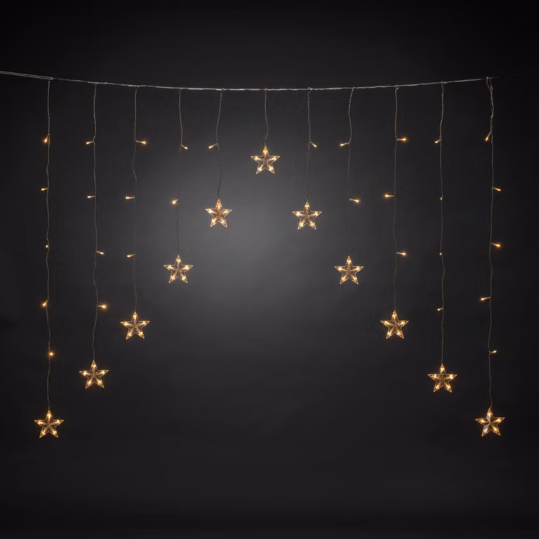 Barriera luminosa a LED Konstsmide, 12 stelle trasparenti, 85 diodi bianchi caldi, 4,5 V, per esterni (IP44), cavo trasparente - 4047-103
