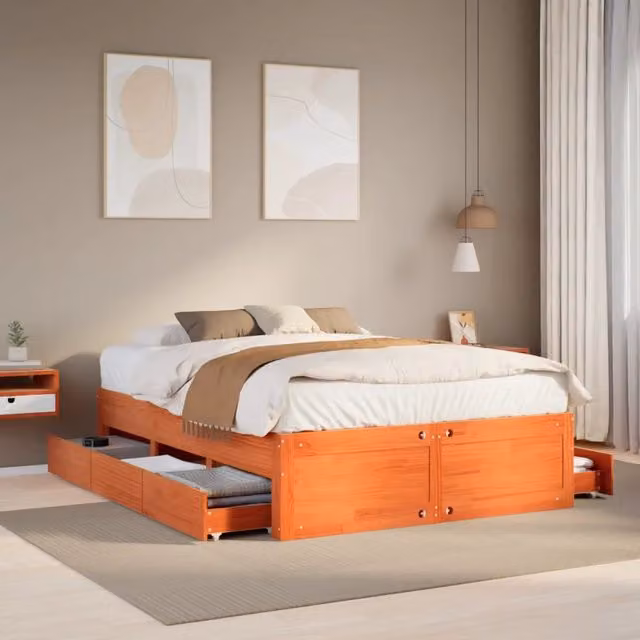 Giroletto senza Materasso con Cassetti-Struttura Letto con contenitore Marrone Cera 140x190 cm