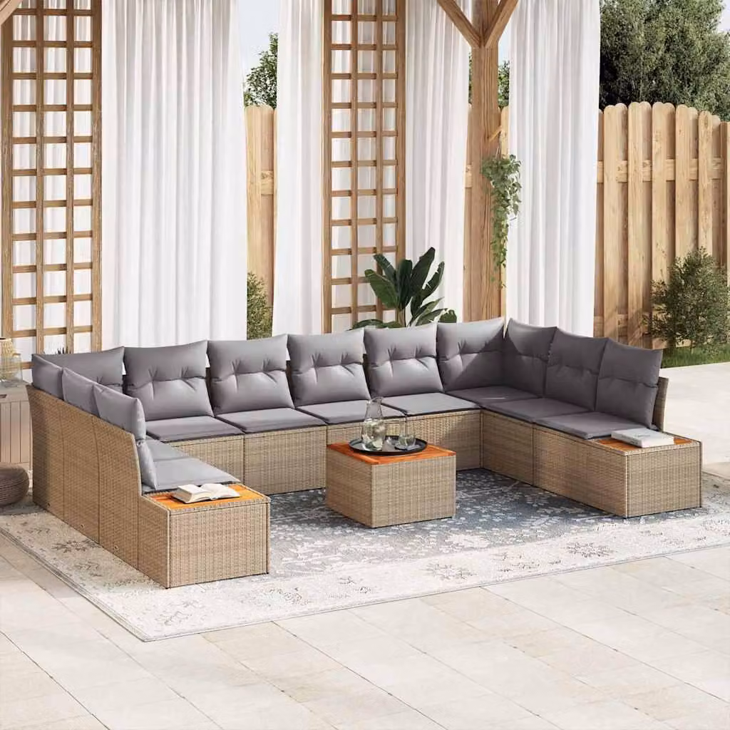 Maison Exclusive - Set Divano da Giardino con cuscino 11 pcs Beige Poly Rattan
