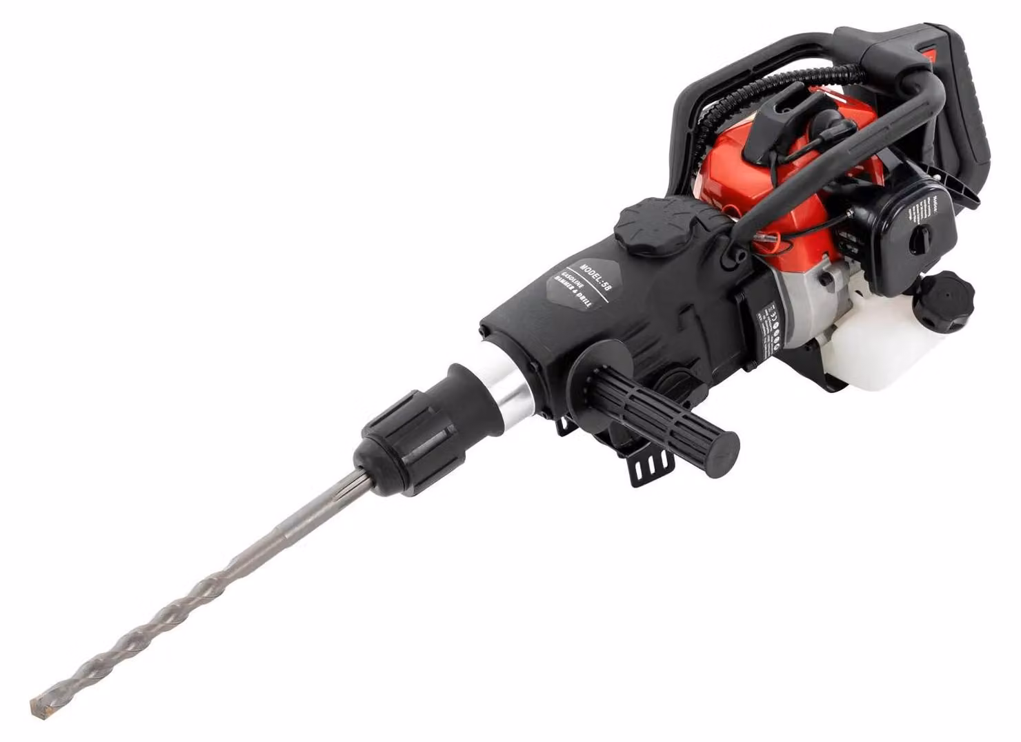Martello demolitore a benzina/trapano a percussione - 33 cc - Energia di percussione 30 J - 3200 colpi/min - Con punte e scalpelli - Per calcestruzzo - Nero