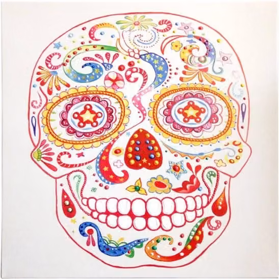 Quadro moderno Skull di KENDRA HOME, dipinto a mano con colori multicolore su tela, stile astratto, L: 90 cm x H: 90 cm