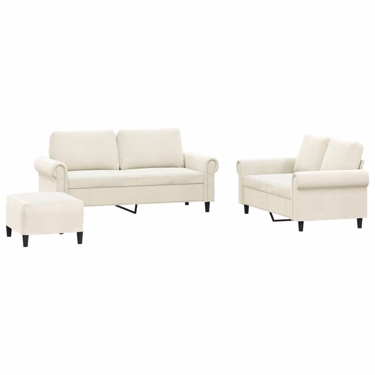Set di Divani 3 pz con Cuscini Crema in Velluto