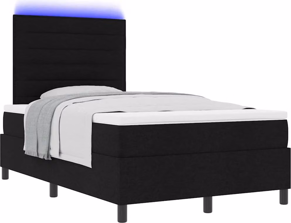 Letto a molle con materasso con led Nero 120 x 200 cm Tessuto