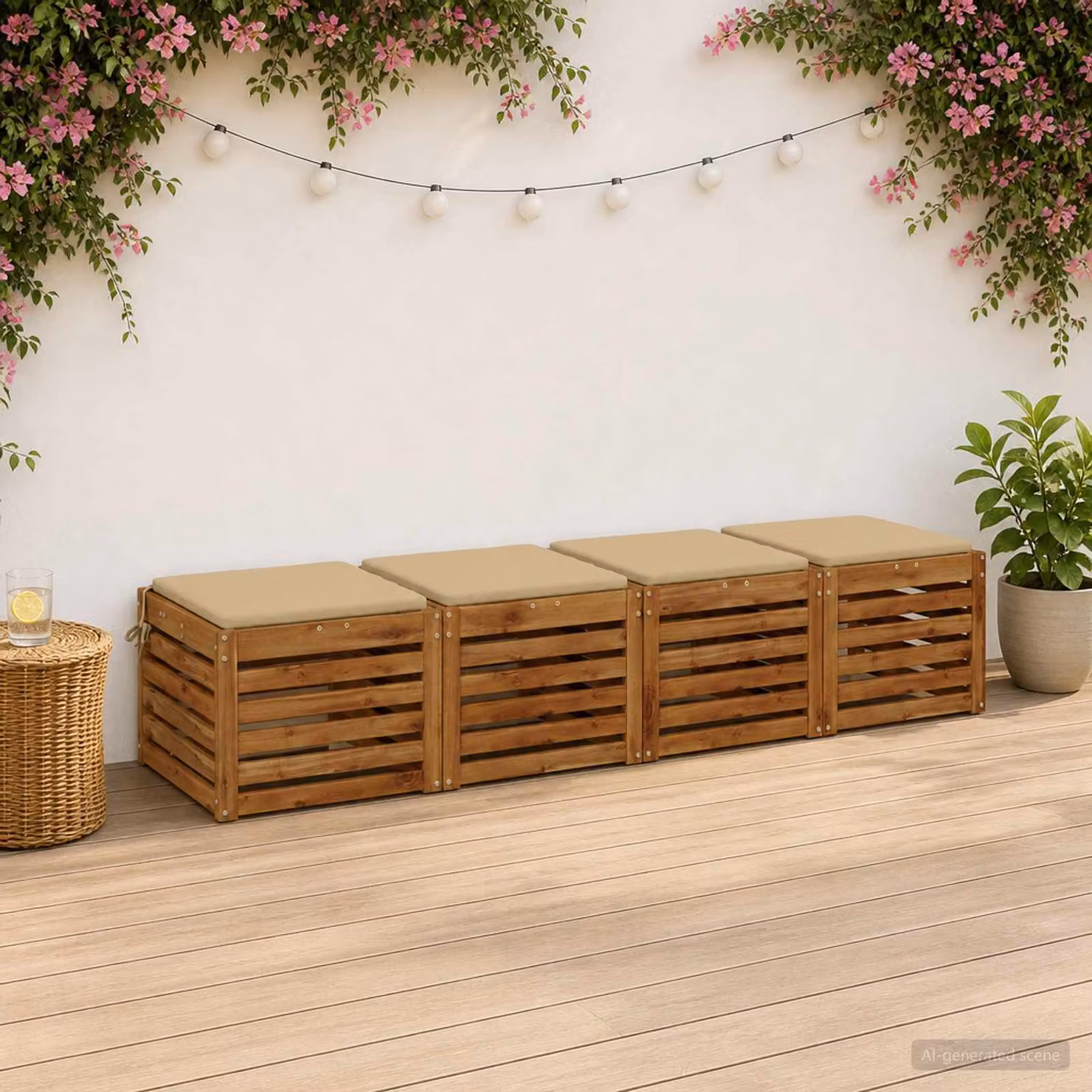 Set di 4 cuscini per sedia quadrati vidaXL in poliestere beige con rivestimento lavabile e resistente ai raggi UV