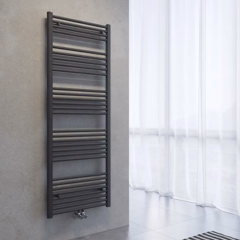 Radiatore asciuga-asciugamani SONNI, dimensioni 1600 x 600 mm, colore grigio antracite, riscaldamento ad acqua calda, senza resistenza elettrica