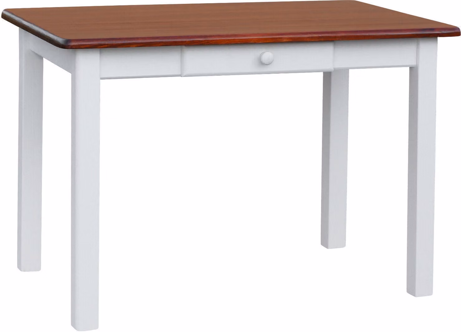 Tavolo bianco con cassetto in legno di pino massiccio con piano in colore Calvados 90 x 60 cm