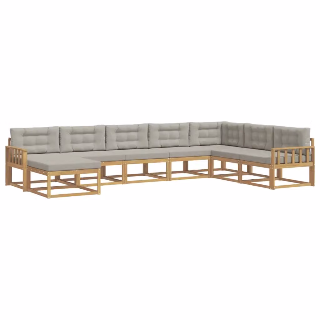 Set di divani da esterno a L vidaXL in legno di acacia con cuscini, Bianco e Grigio – 2