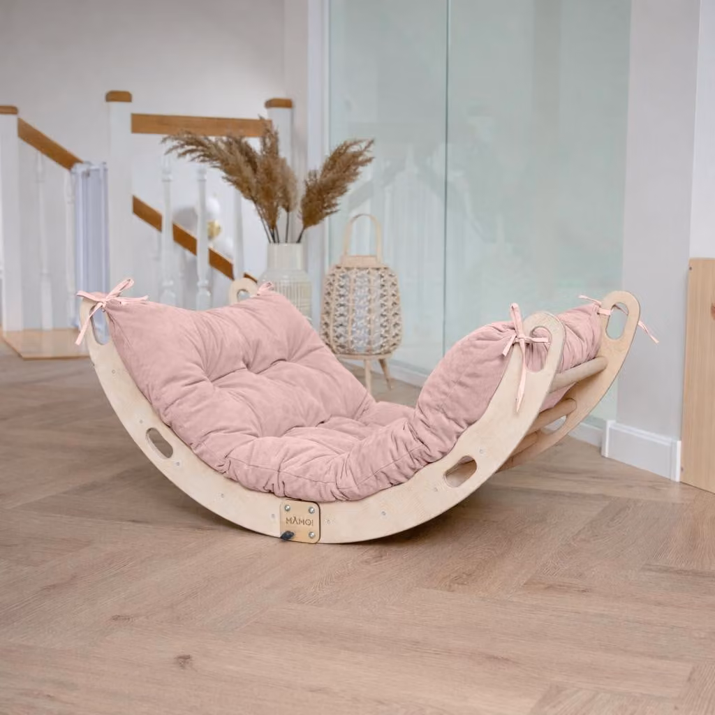 MAMOI® Arco da arrampicata con cuscini, cuscini per altalena arcobaleno, triangolo da arrampicata, arrampicata per bambini, arco in legno per bambini, parco giochi, struttura per arrampicata da interno