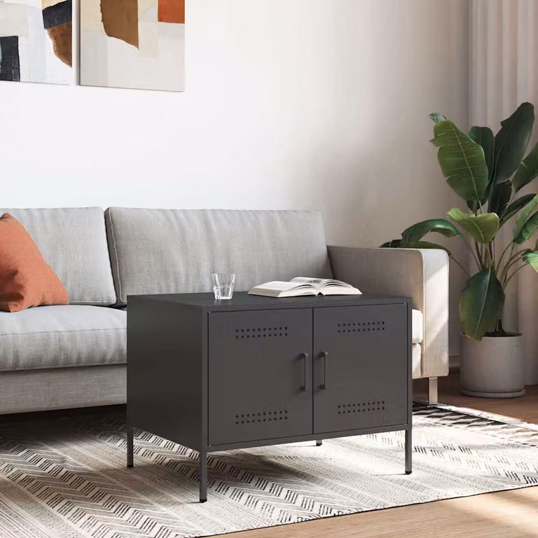 vidaXL Tavolino da Salotto Nero in Metallo con Design Industriale L: 68 cm, P: 50 cm, H: 50,5 cm