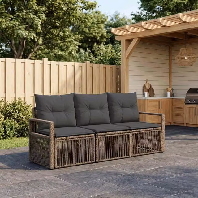 Set Divano da Giardino 3 pz Grigio polyrattan 3435629