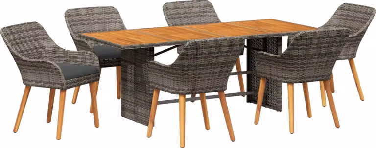 Set da Pranzo per Giardino con cuscino 7 pcs Grigio polyrattan