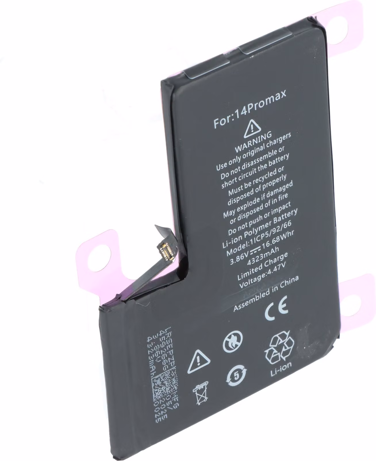 Batteria compatibile con Apple iPhone 14 Pro Max, Li-Polymer, 3,86 V, 4323 mAh, 16,68 Wh, senza attrezzi