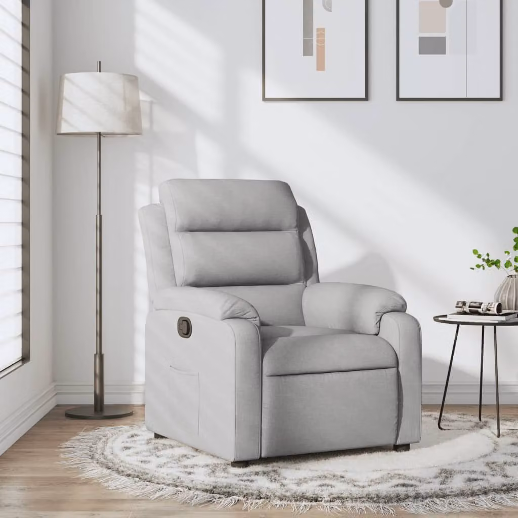vidaXL Poltrona reclinabile relax in tessuto grigio con braccioli e struttura in legno e metallo – 1