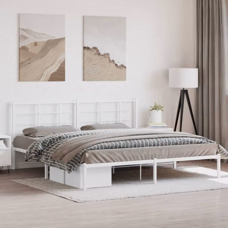 vidaXL Giroletto con Testiera in Metallo Bianco 200x200 cm