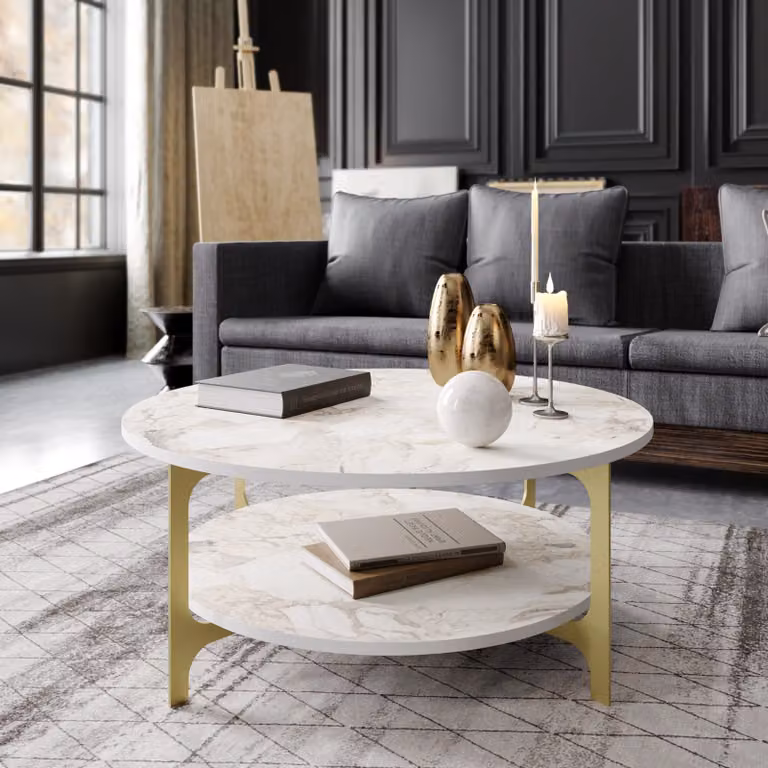 Skye Decor, Versy- Versy HDL, oro, bianco, tavolini, 90x90x36,8 cm, 100% pannello di particelle rivestito in melamina