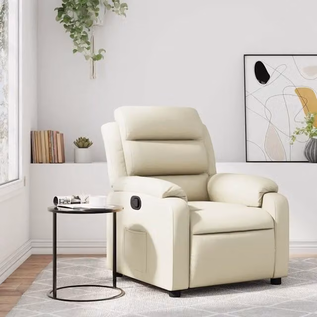 Poltrona Reclinabile Relax vidaXL in Similpelle Beige con Braccioli e Struttura in Metallo e Legno