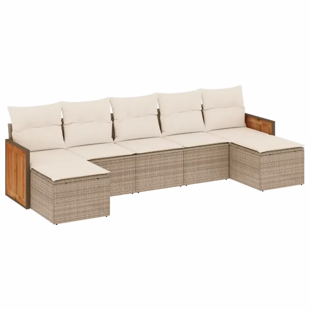 Set di divani da giardino a L vidaXL composto da 7 pezzi con cuscini beige e pouf in rattan e metallo – 2