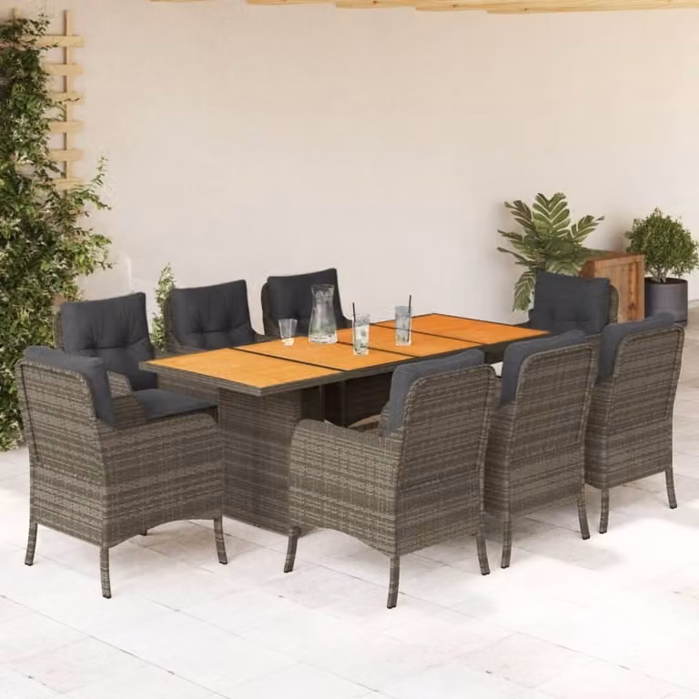 Maison Exclusive - Set da pranzo da giardino 9 pezzi con cuscini in polyrattan grigio